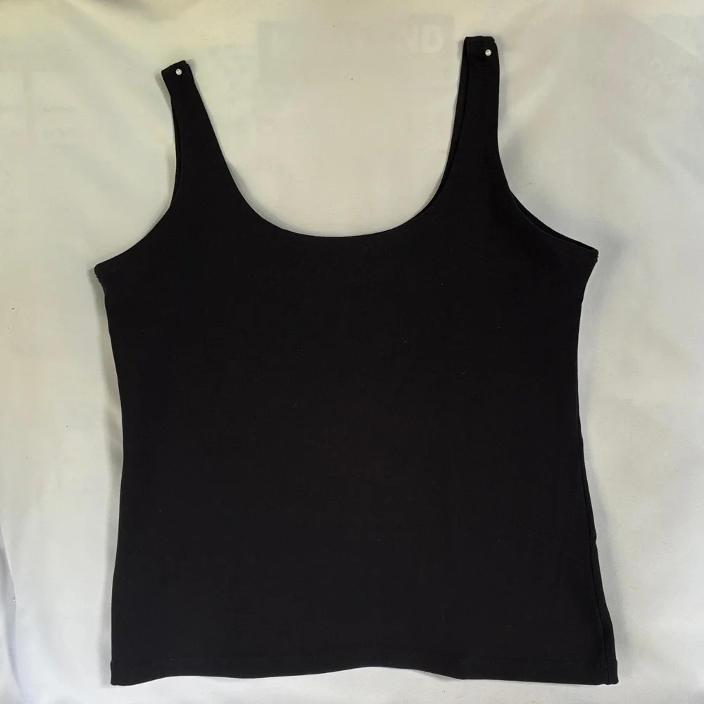 SLIGHTLY WORN WOMEN CLASSIC BLACK SCOOP NECK TANK TOP- SIZE BRAZIL GRANDE (LARGE - Picture 1 of 5